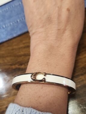 Coach Gold-Tone Bangle with White Enamel